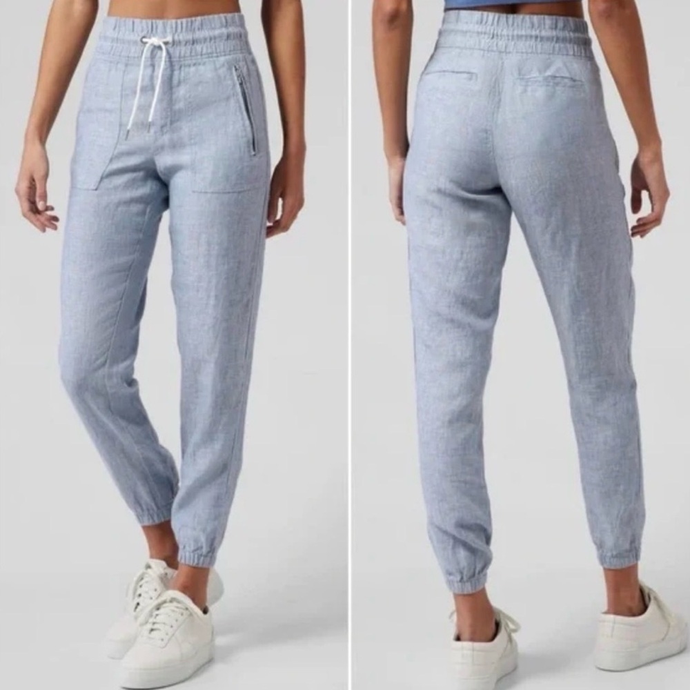Athleta Cabo Linen Jogger size 8 chambray beach summer - Picture 2 of 9